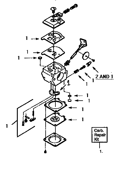 Carburetor assembly Diagram and Parts List for BARRACUDA SV30 Weed Eater Leaf Blower / Vacuum